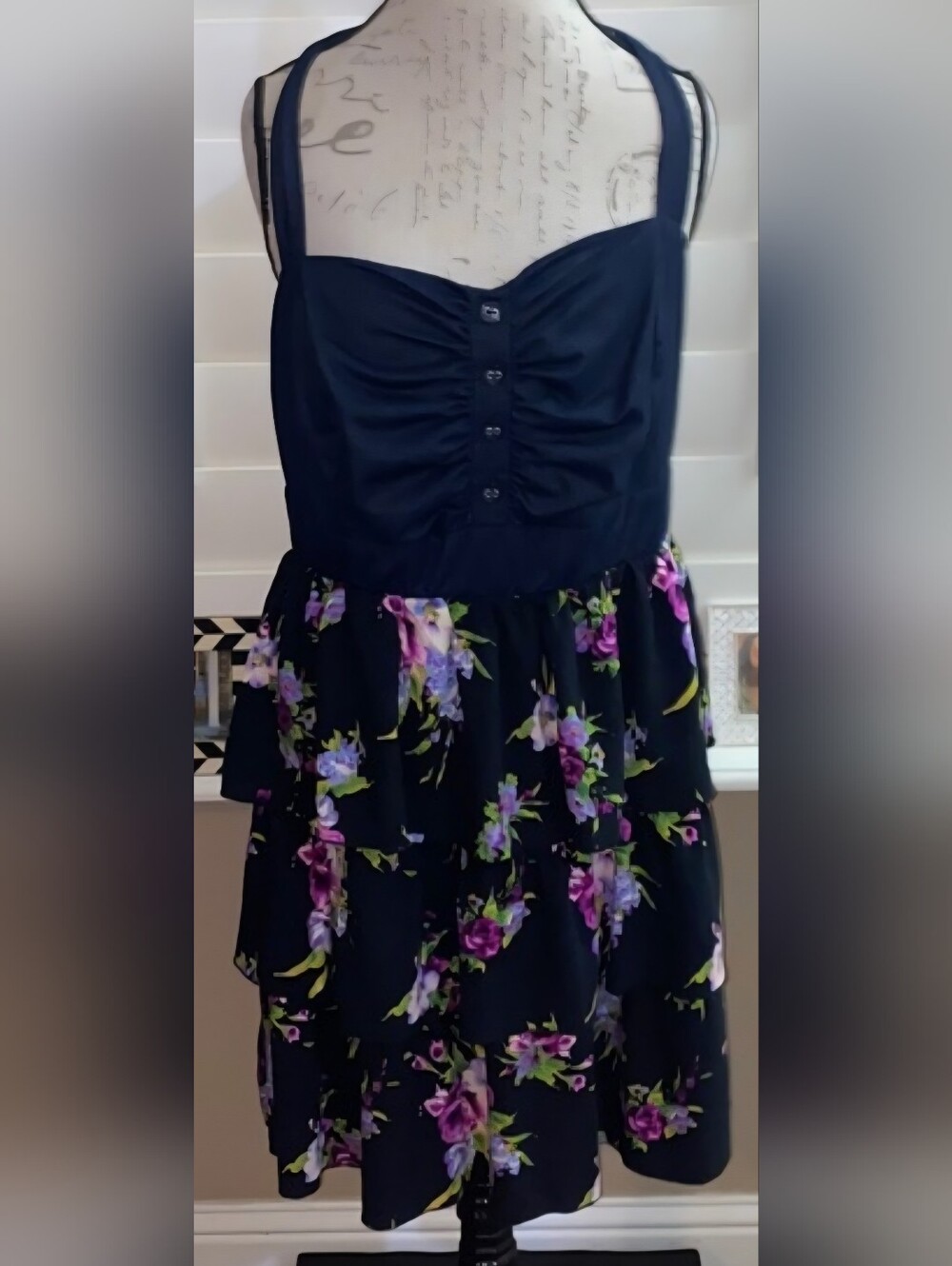 Torrid Vintage Navy Floral Tiered Sundress with Buttons And Back Zipper. Size 18